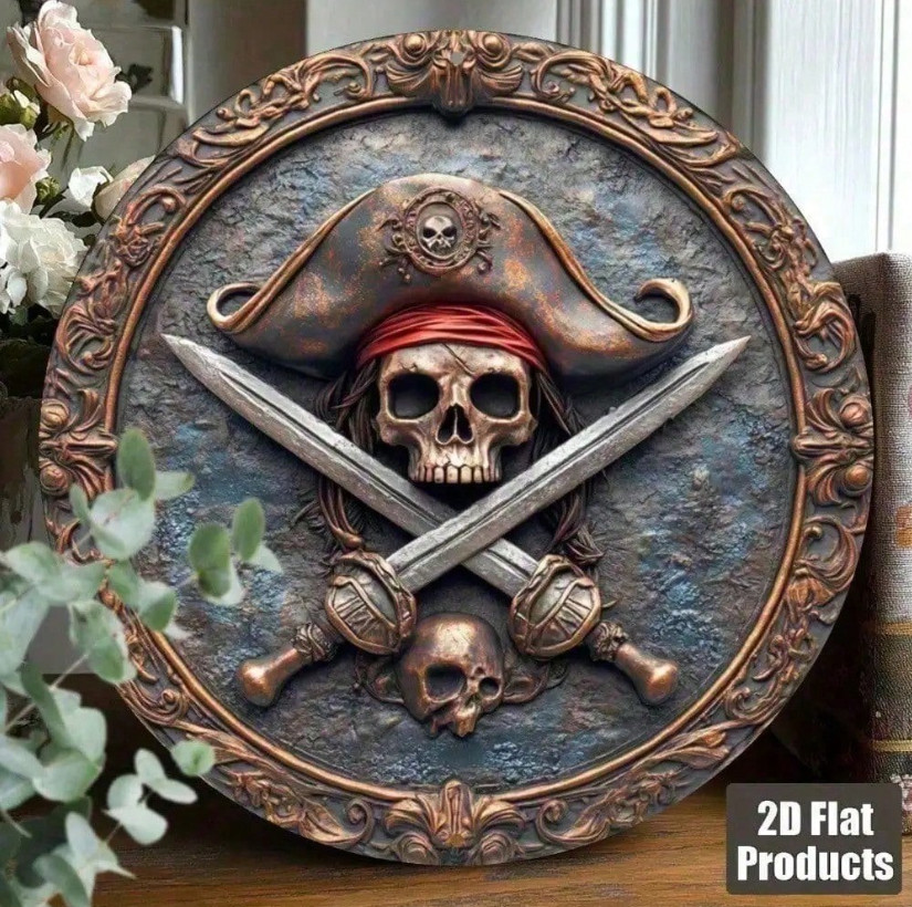 Vintage Metal Skull Sign 8×8 Inch Pirate Wall Decor For Home Bar Man Cave Art