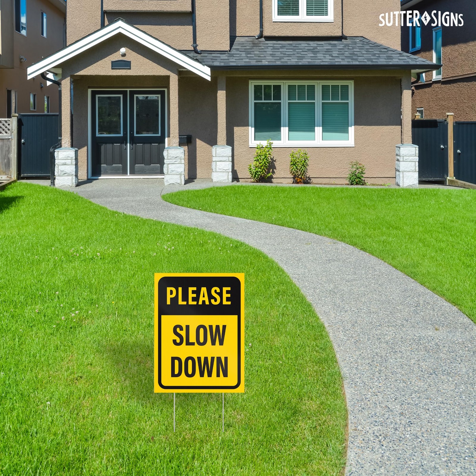 2-Pack 12×16″ “Please Slow Down” Yard Signs with H-Frame Stakes Plastic