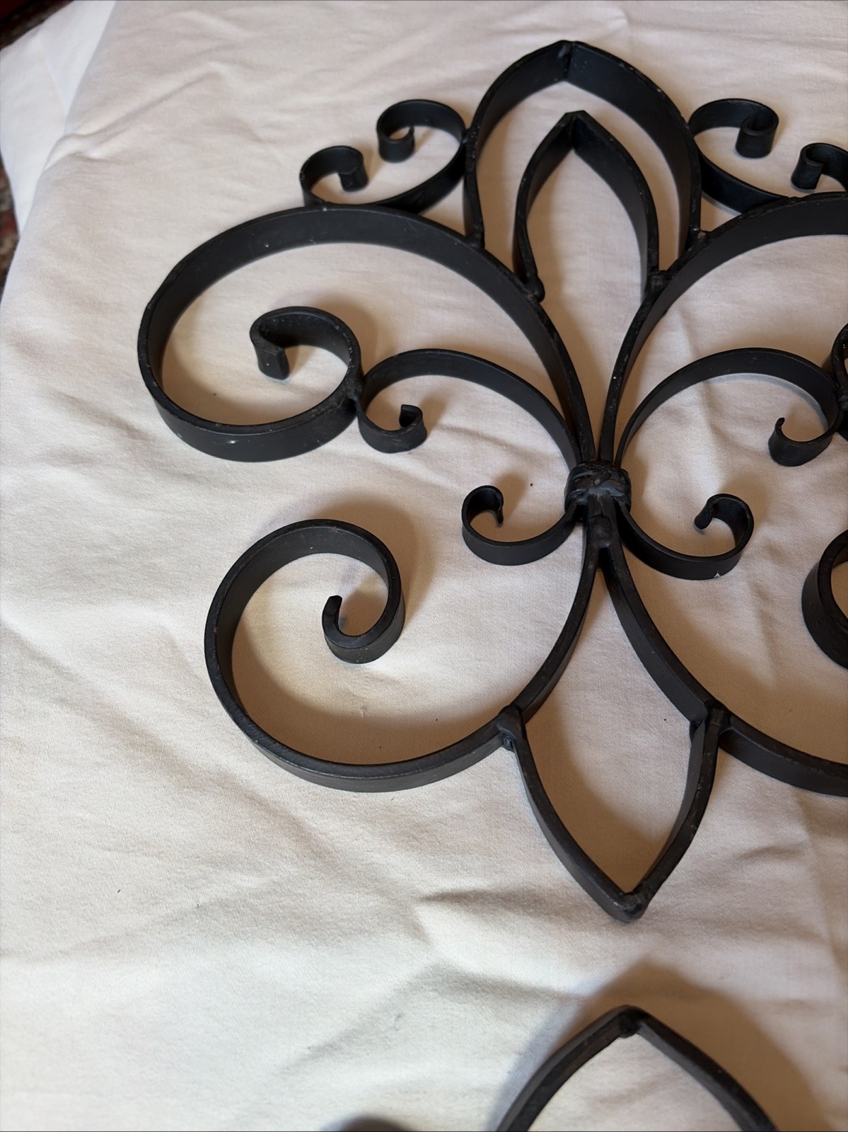 Fleur De Lis Black Wrought Iron Metal Scroll Wall Decor Vintage 11”x12” Pair