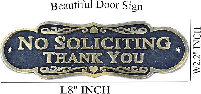 Brass Finish No Soliciting Thank You Sign 8″ – Solid Brass Finish Wall Plaque –