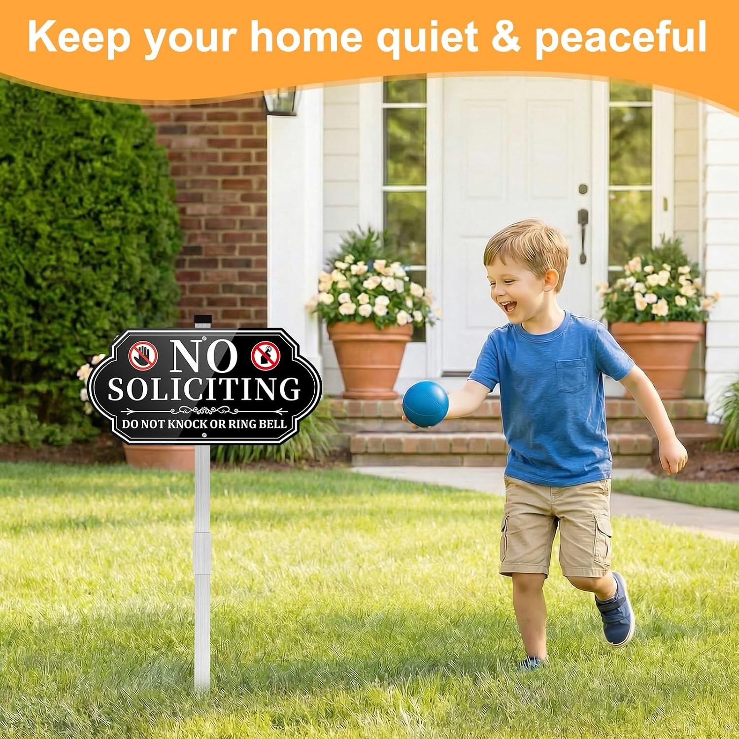 No Soliciting Sign Aluminum Metal Yard Sign 14×7 Inches with Stake Front Door…