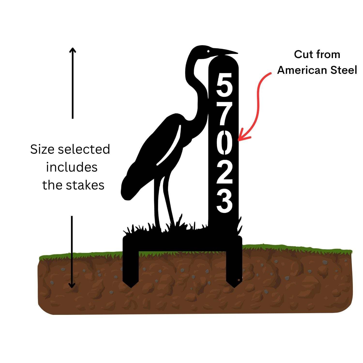 Egret Yard Sign – Custom House Address Number or Welcome Sign