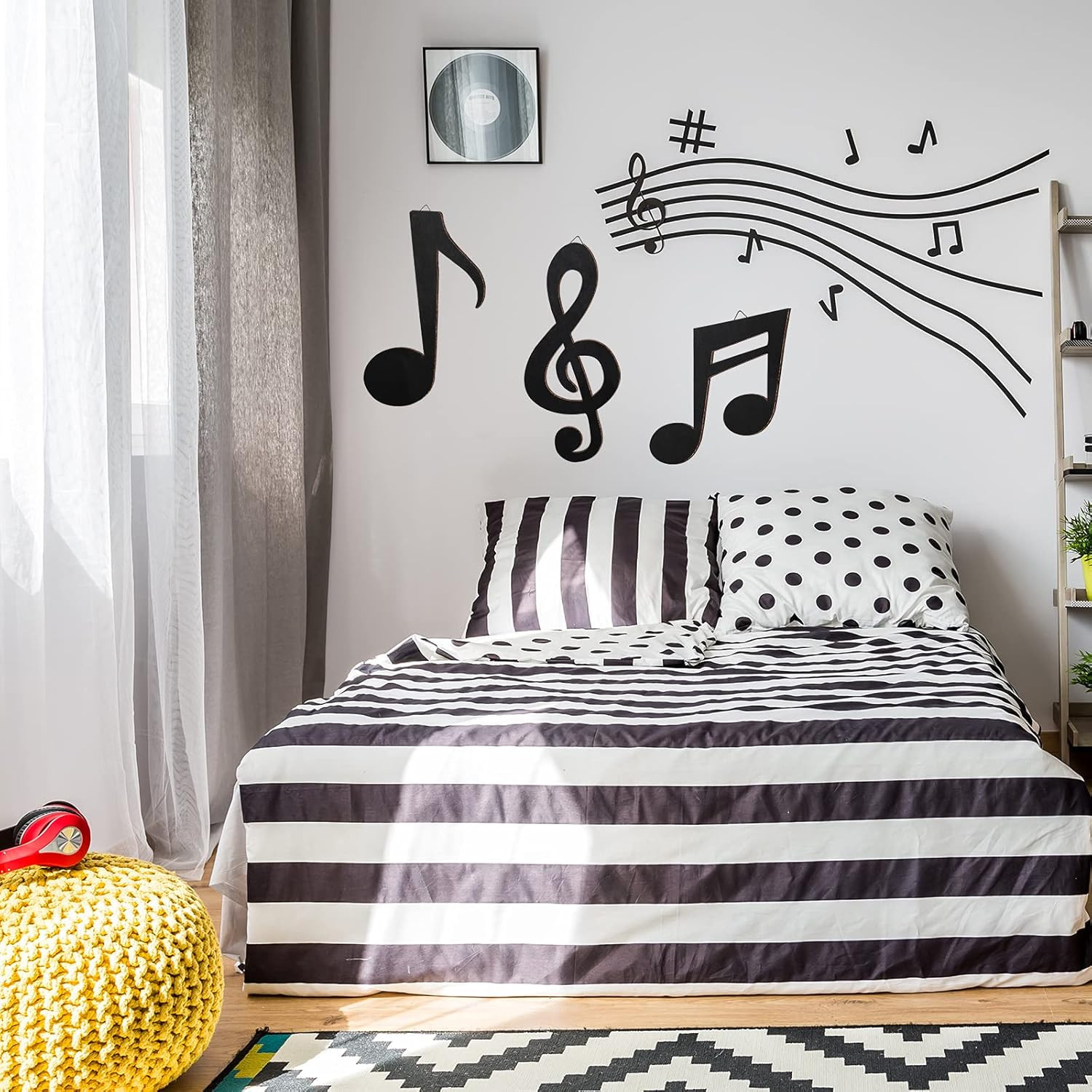 3 Pieces Music Notes Wall Decor Black Treble Clef Wooden Hanging Wall Art Music