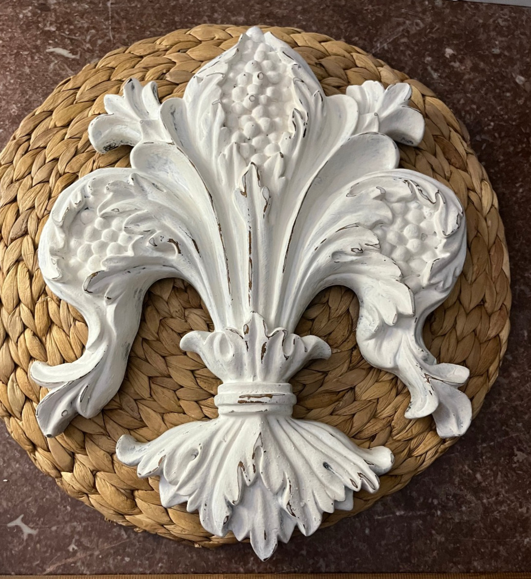 Fleur DeLis Wall Plaque for French Decor Shabby White Color Distressed