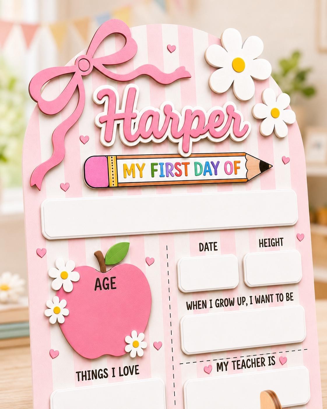 Coquette First Day School Sign, Reusable Wooden Photo Prop for Girls