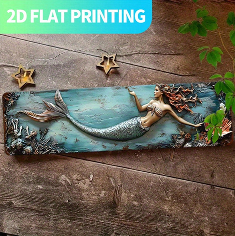 Vintage Mermaid Metal Wall Art Coastal Beach House Decor Aluminum Sign