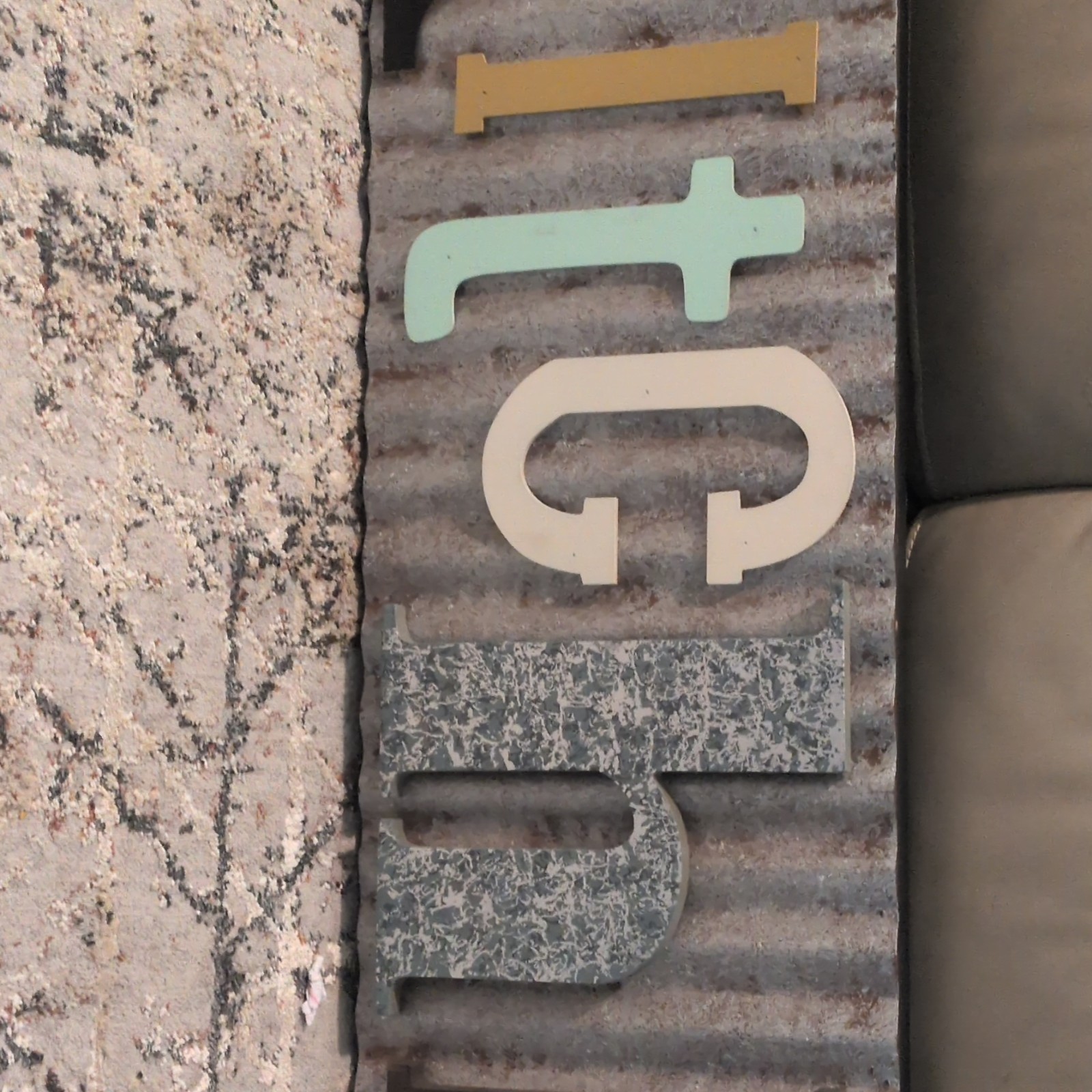 Multicolor Metal and Wood Vertical Letter Wall Sign Plaque, Ready To Hang