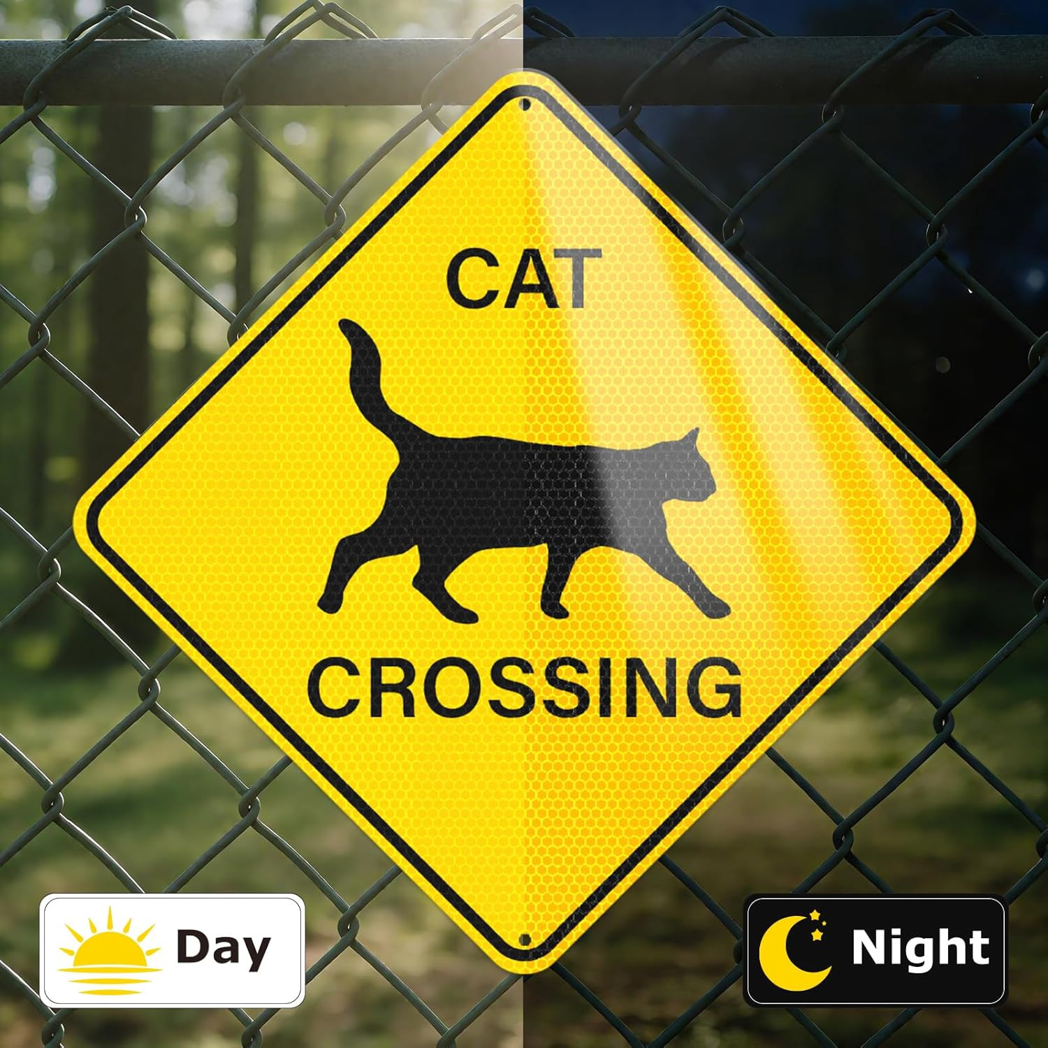 2 Pack Cat Crossing Sign 12″ x 12″ Engineer Grade Reflective Aluminum Sign Pets
