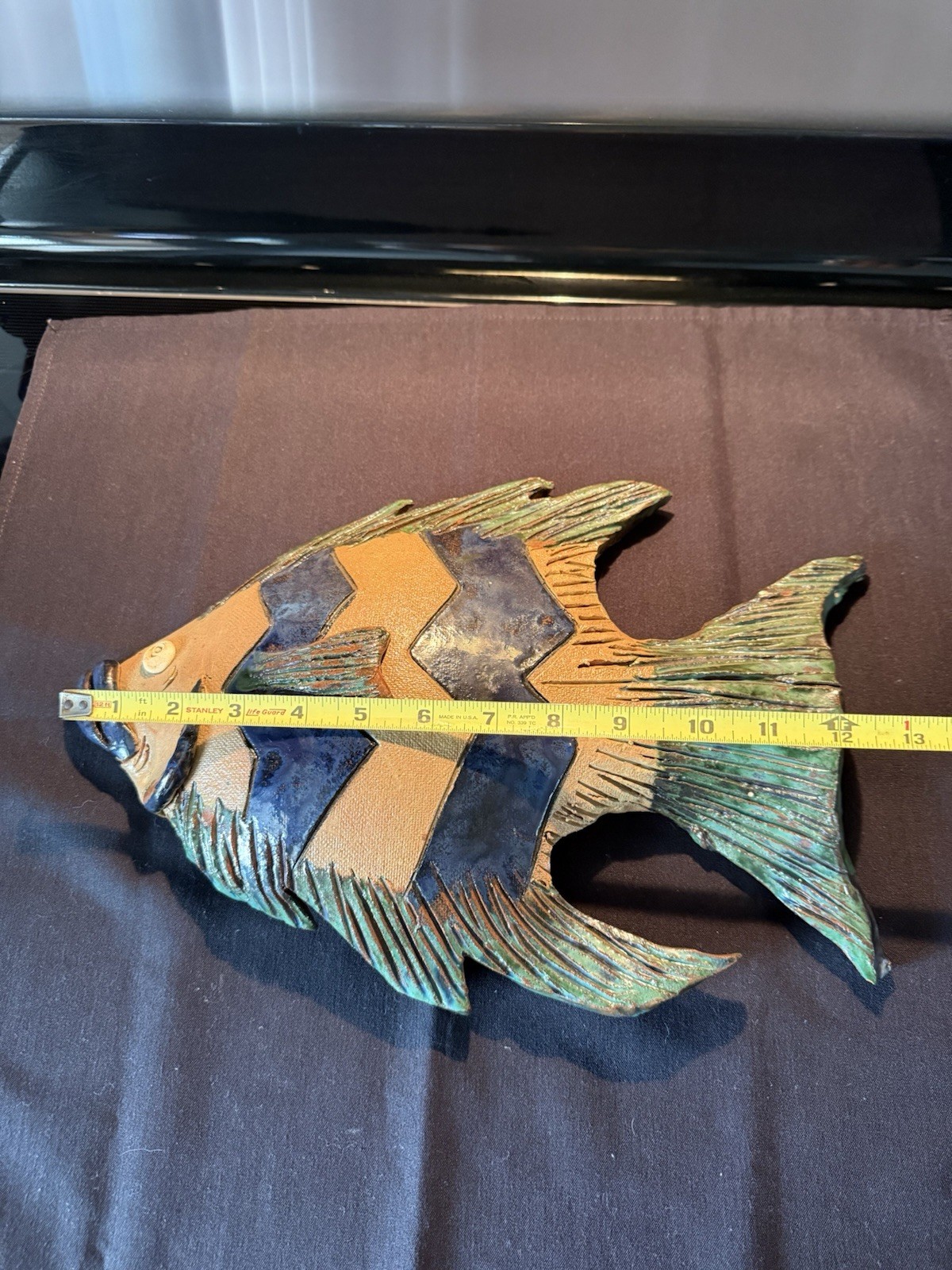 Terracotta Fish Nautical Décor Hand Made Signed By Artist 12” Long x 9” Wide