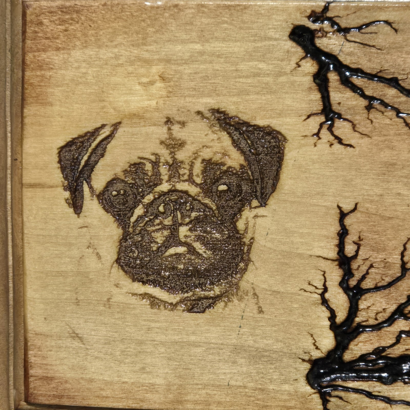 Dog Lover Rustic Wood Wall Art Pug Paw Prints Fractal Burned OOAK Handmade Sign