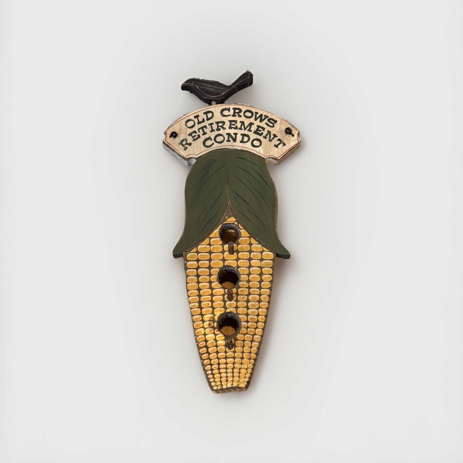 Wooden “Old Crows Retirement Condo” Bird House Hanging Decor Black Crow Corn Cob