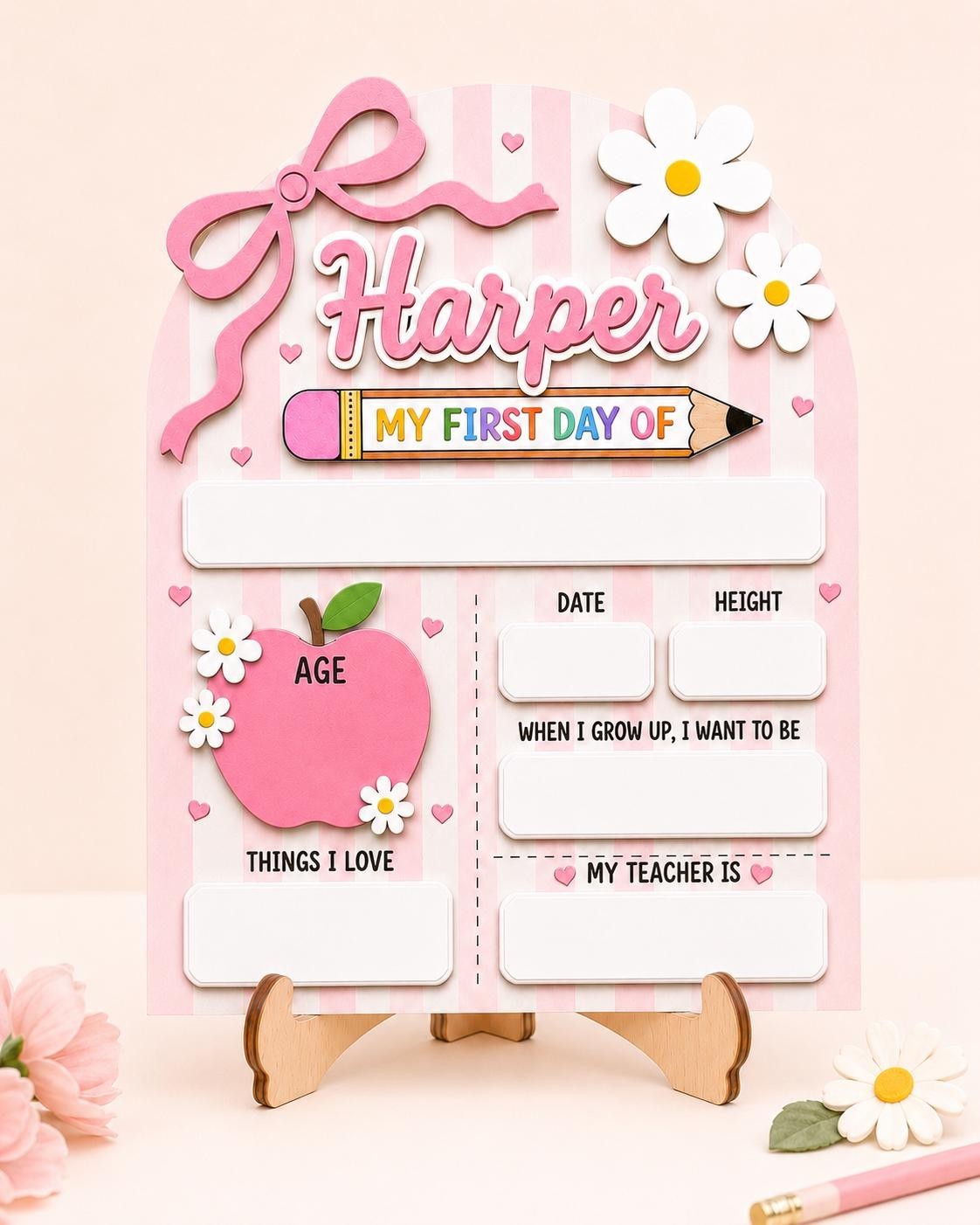 Coquette First Day School Sign, Reusable Wooden Photo Prop for Girls