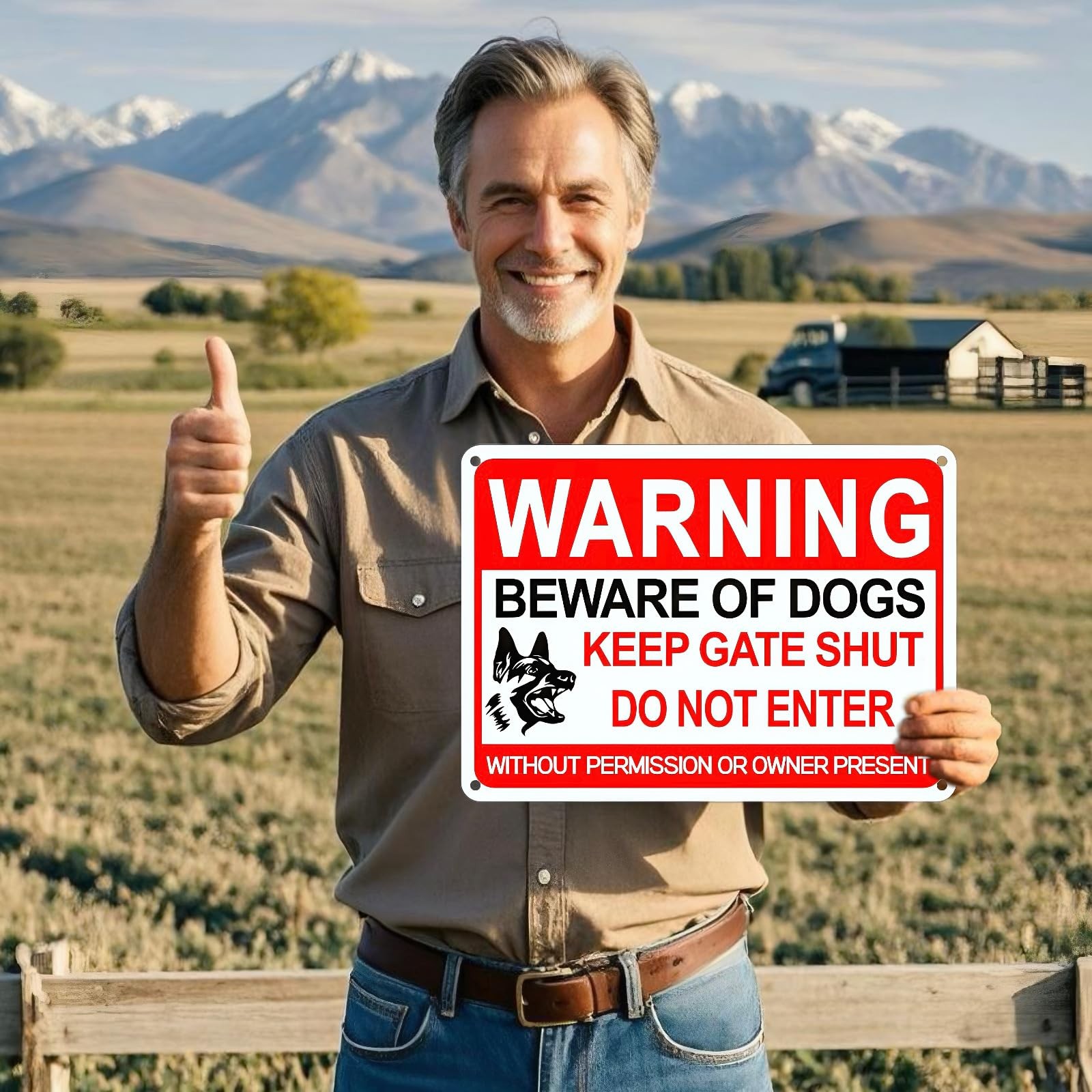 4 Pack Beware Of Dog Sign,12×8 Inches, With 12×8 red, white
