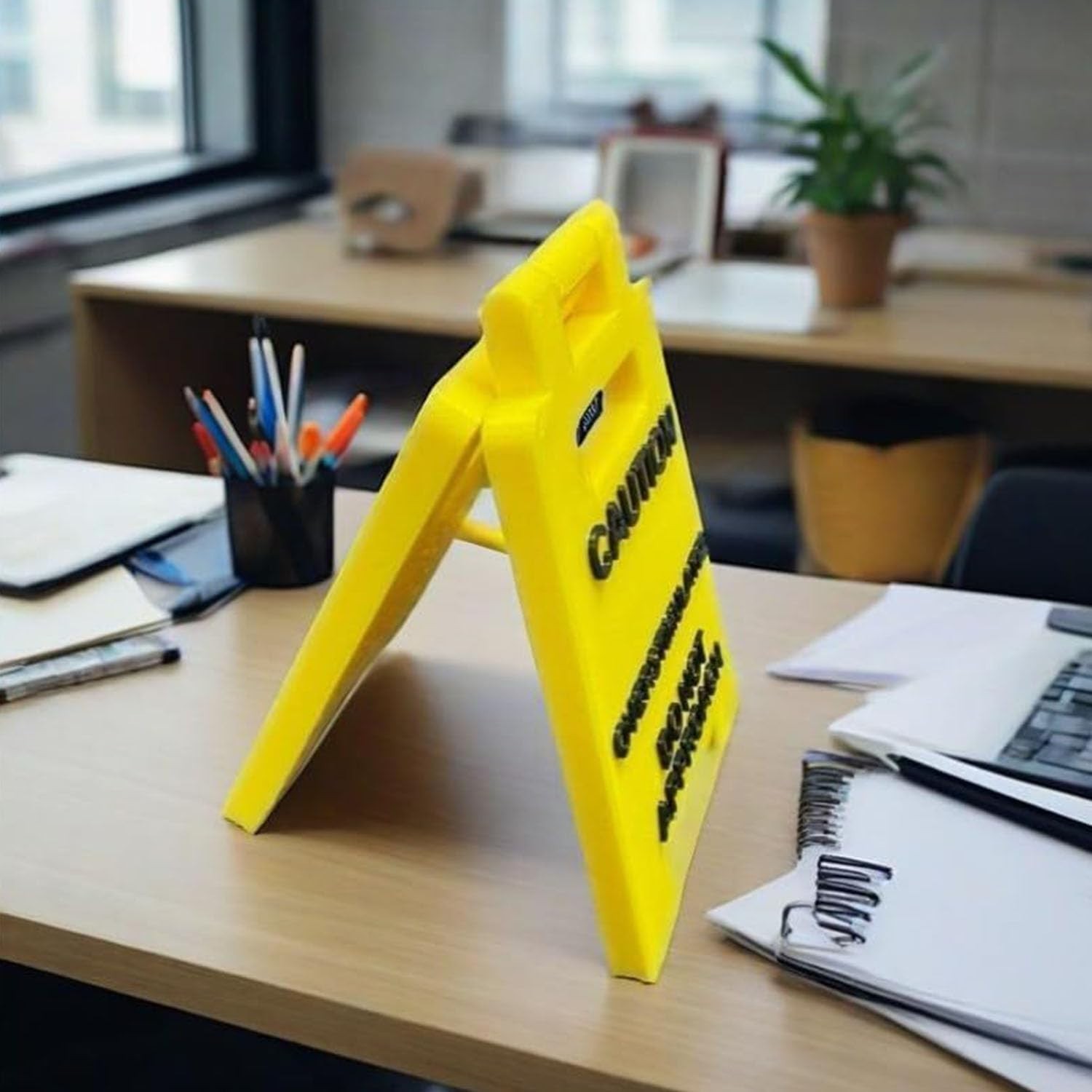 Overstimulated Alert Desk Sign – Yellow w/Black Words, Humor Gift for Colleagues