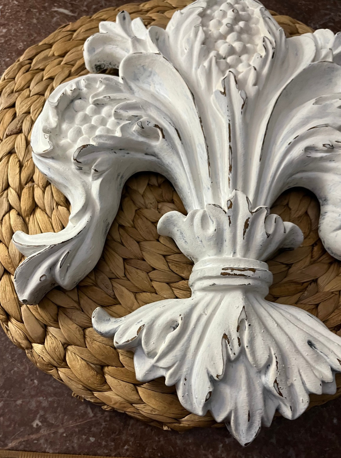 Fleur DeLis Wall Plaque for French Decor Shabby White Color Distressed