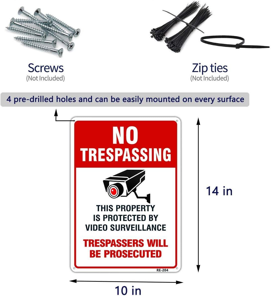 4 Pack No Trespassing Sign 10X14 Inches Heavy Duty Aluminum 7 Year Lifespan