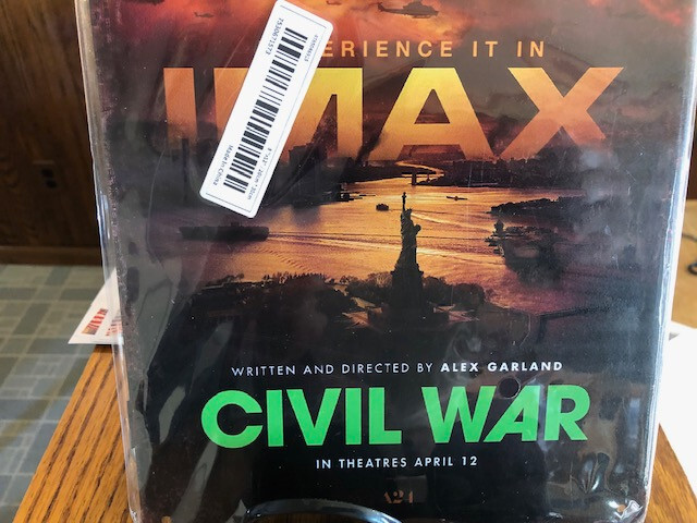 2024 CIVIL WAR MOVIE A-24 RARE ORIGINAL DVD METAL TIN SIGN GREAT FOR MAN CAVE