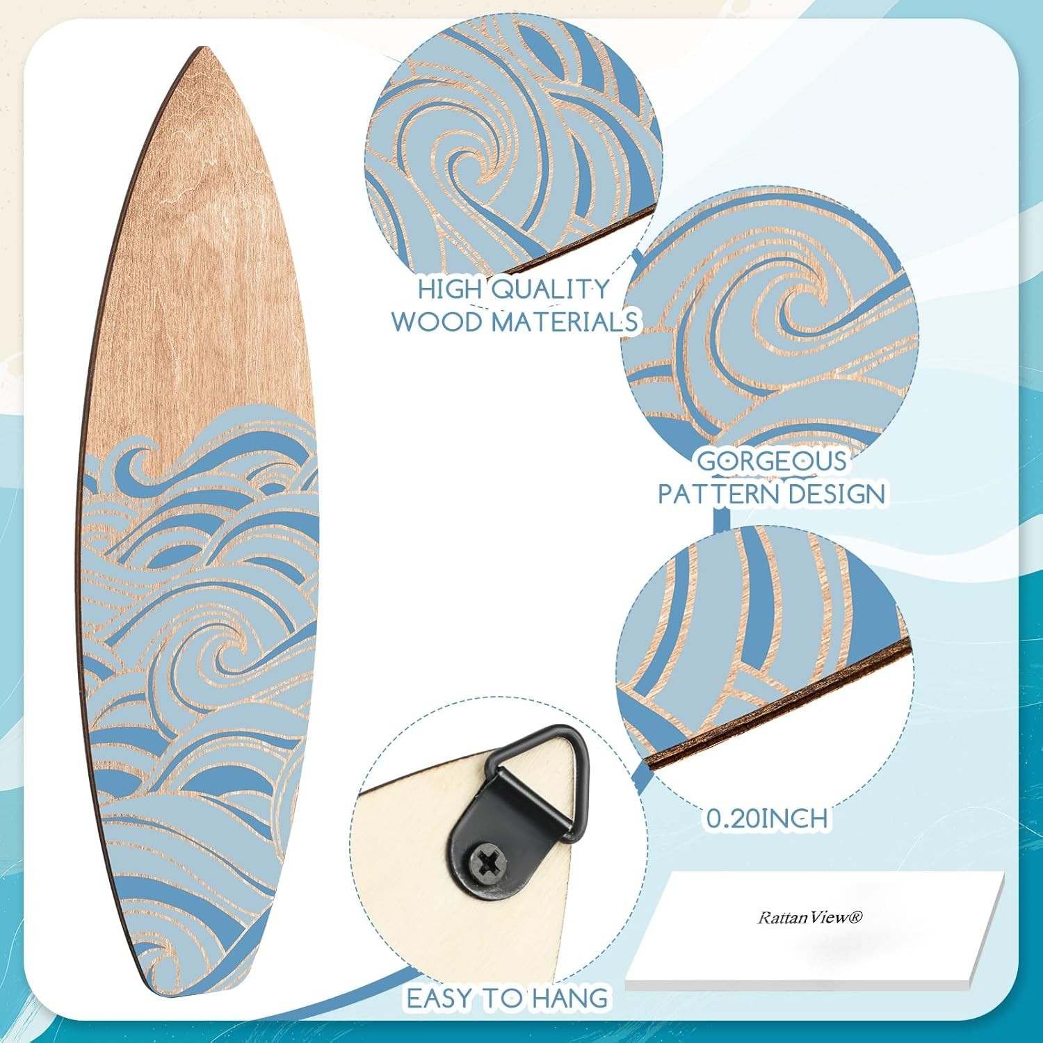 3 Pieces Surfboard Wooden Beach Decor for Bedroom Surfboard Wall Decor Summer De