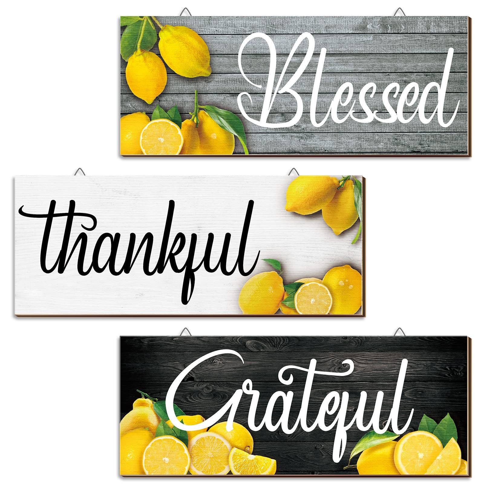 Amyhill 3 Pieces Lemon Wall Decor Grateful 11.81 x 4.72 inches, Multicolor