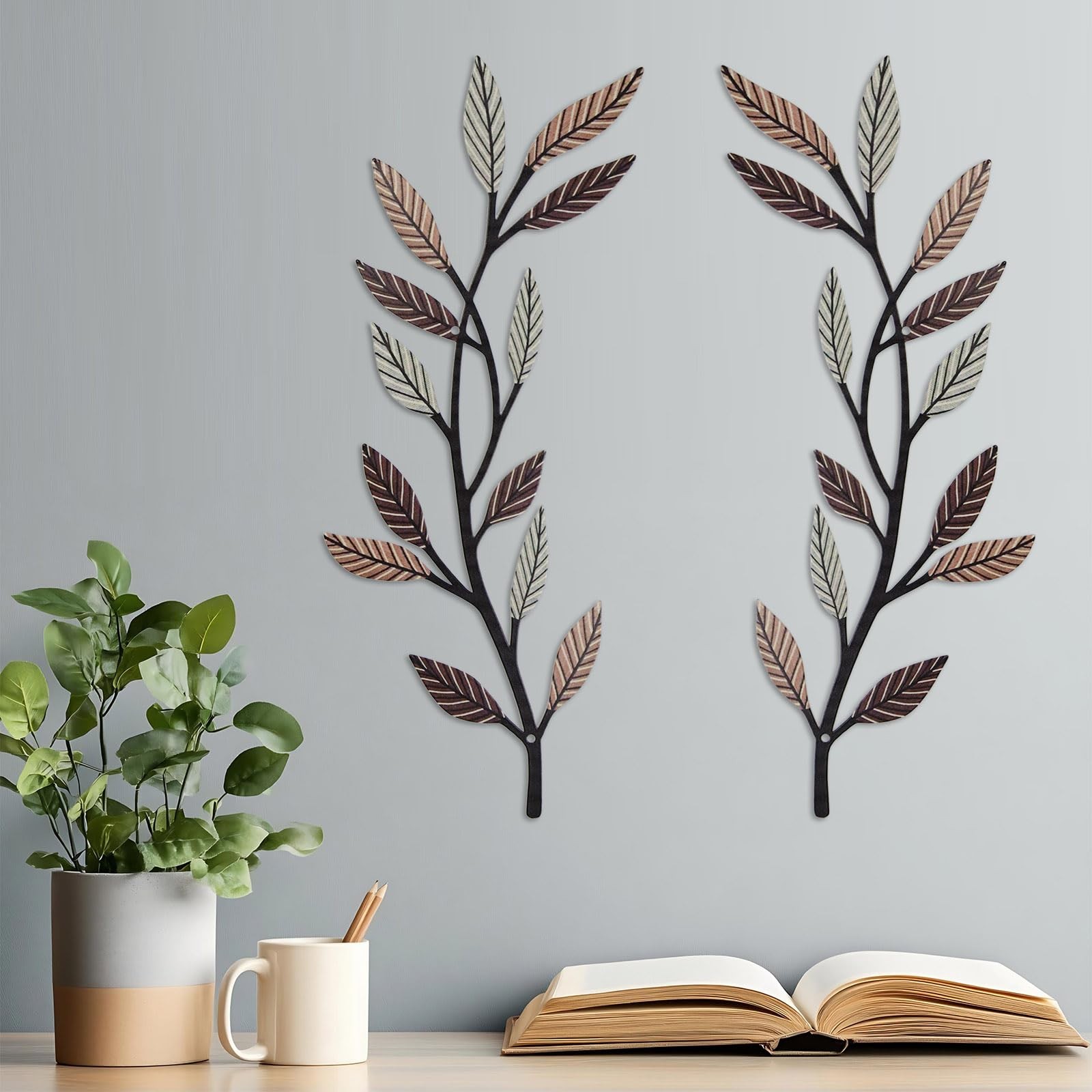 Metal Tree Leaf Wall Decor 2 PCS Rustic Vine Branch Leaf Wall Art for Living …