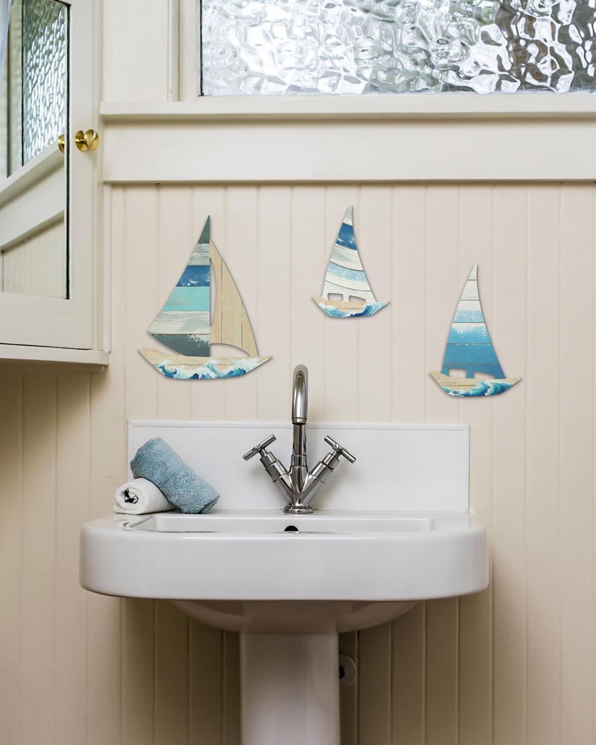 Putuo Decor 3 Pcs Vintage Sailboat Wall Art Set, Coastal Ocean Theme Decor with
