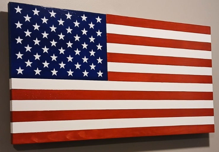 RUSTIC WOODEN AMERICAN FLAG HANDCRAFTED RED WHITE BLUE 50 STAR 24 X 13 IN STOCK