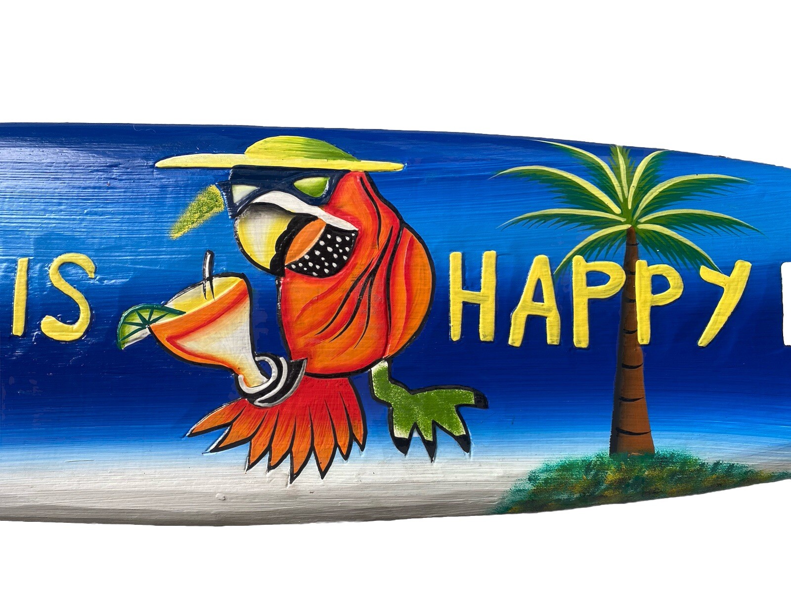 39” ANY HOUR IS HAPPY SURFBOARD TROPICAL SIGN WALL HANGING ART ISLAND HOME DECOR