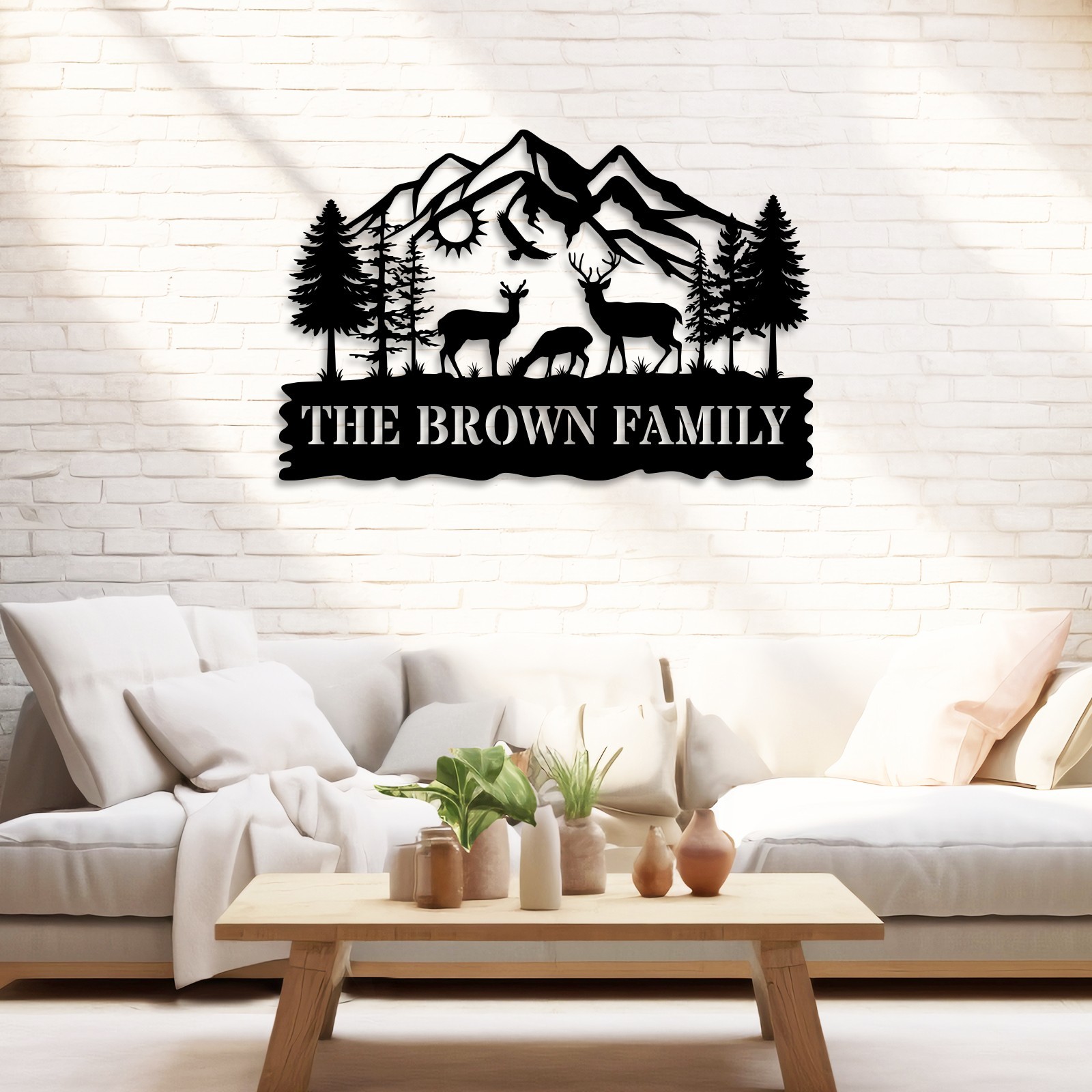 Custom Family Metal Sign, Personalized Mountain Deer Wall Art,Metal Wall Art