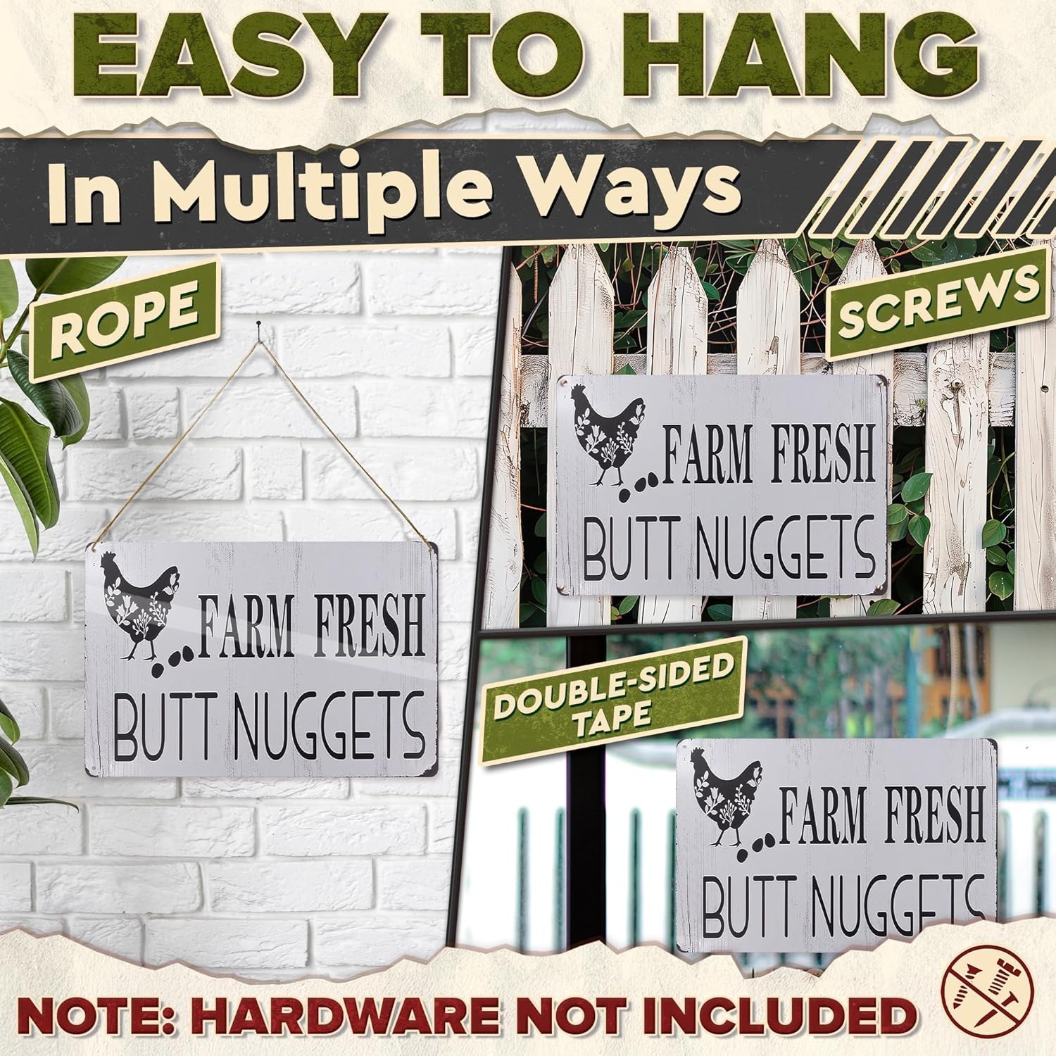 Metal Funny Chicken Coop Signs for Outside 8×12″ – Rustic Tin Farm House Kitc…