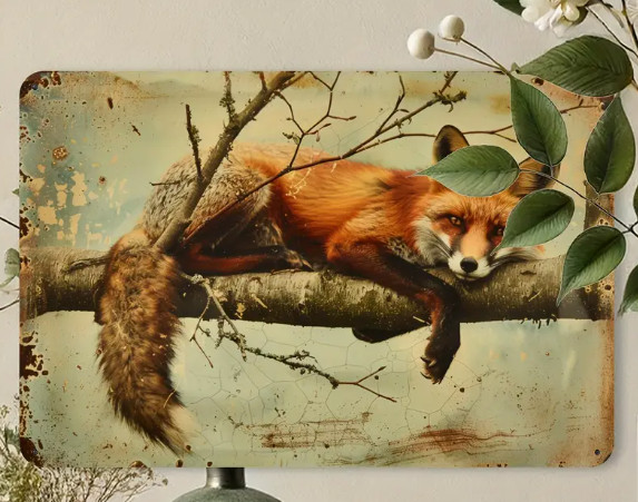 METAL ART-Fox Wildlife Wall Decor, Metal Art 12×8 inches, Vintage Wildlife Art,