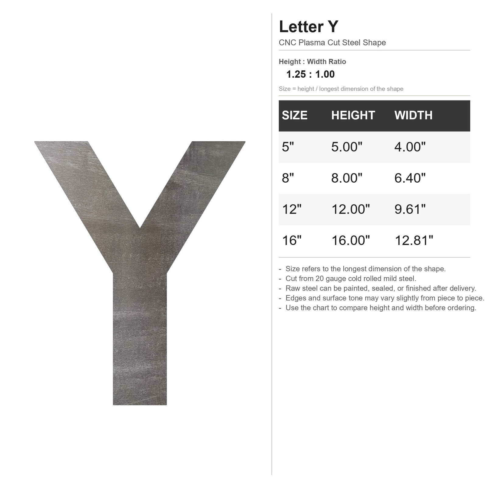 Letter Y Steel Cutout Shape, Raw Metal Wall Art and Craft Supply
