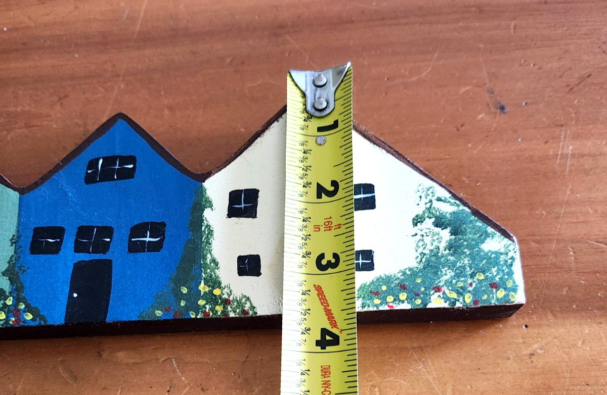 VTG Folk Art Decor Row of Colonial Houses Handmade Wooden Signed by Artist