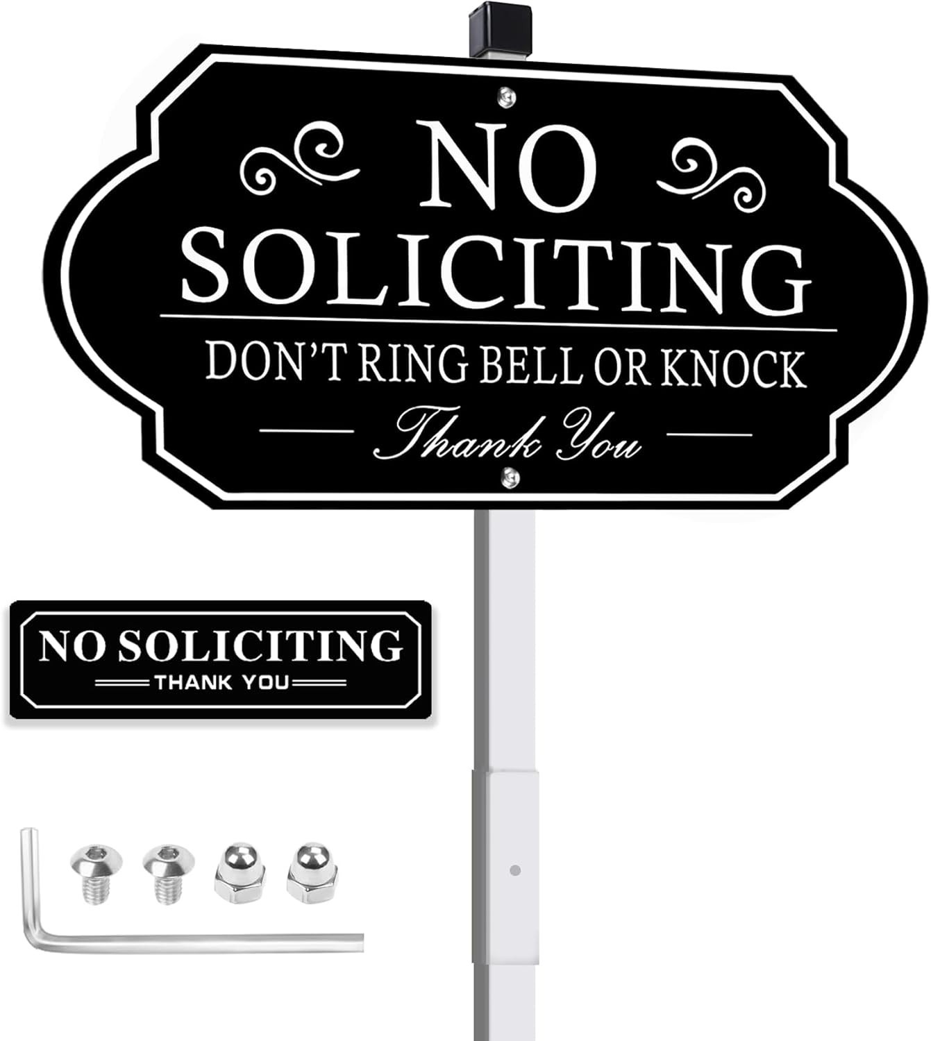 Heavy-Duty No Soliciting Yard Sign 14×7″ – Easy Install & Elegant Design