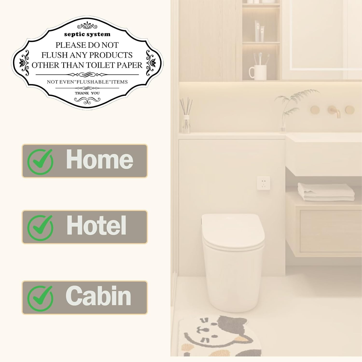 2Pcs Septic System Bathroom Sign, Do Not Flush Rules white-2pcs