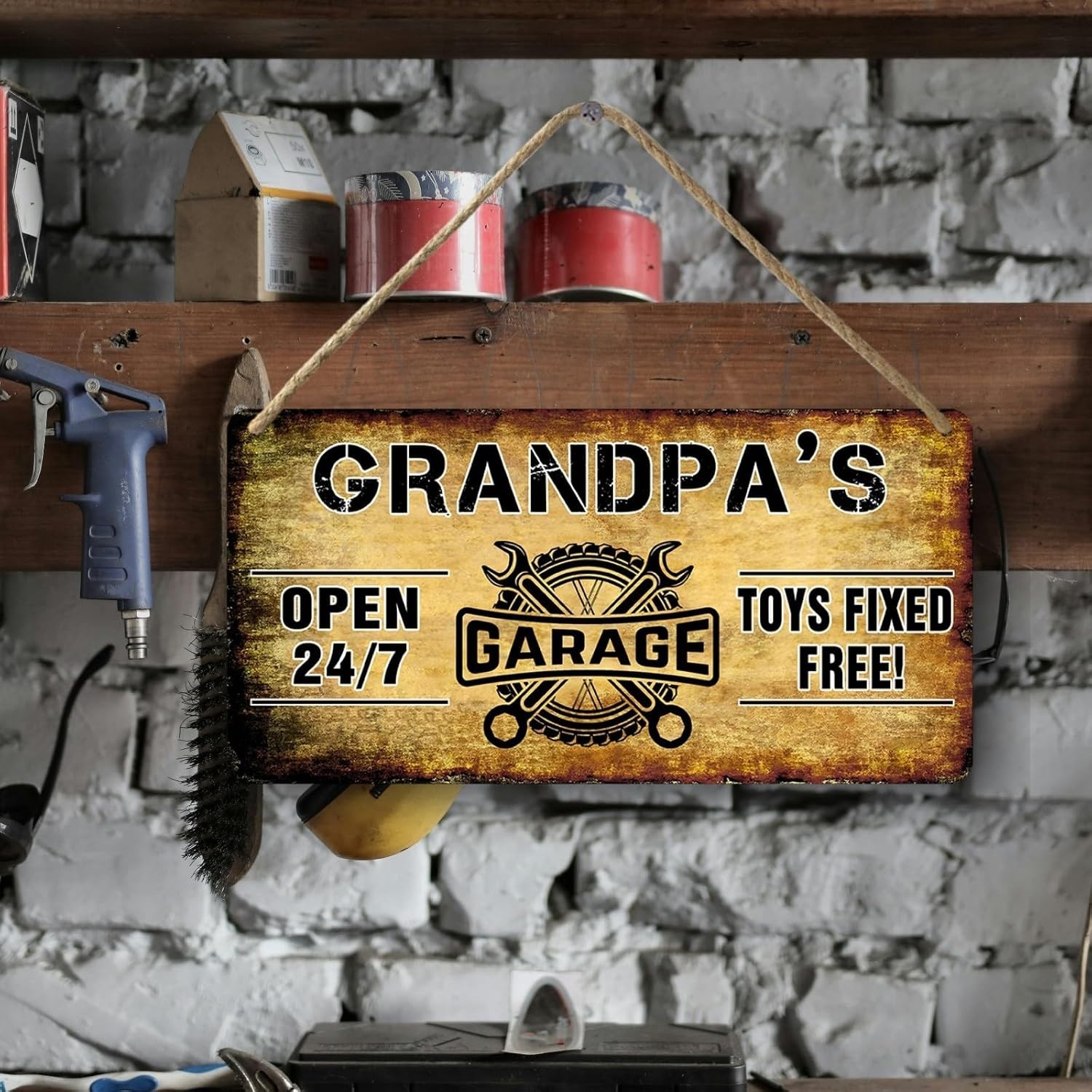 Garage Wooden Sign – Papa’s Fix It Shop Vintage Mechanic Sign – Toys Fixed