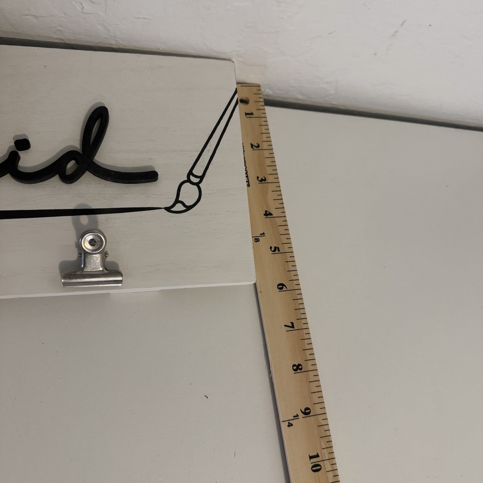 Kirkland’s White Wall Clip Display with Black Script “Look what I did” 24 X 6