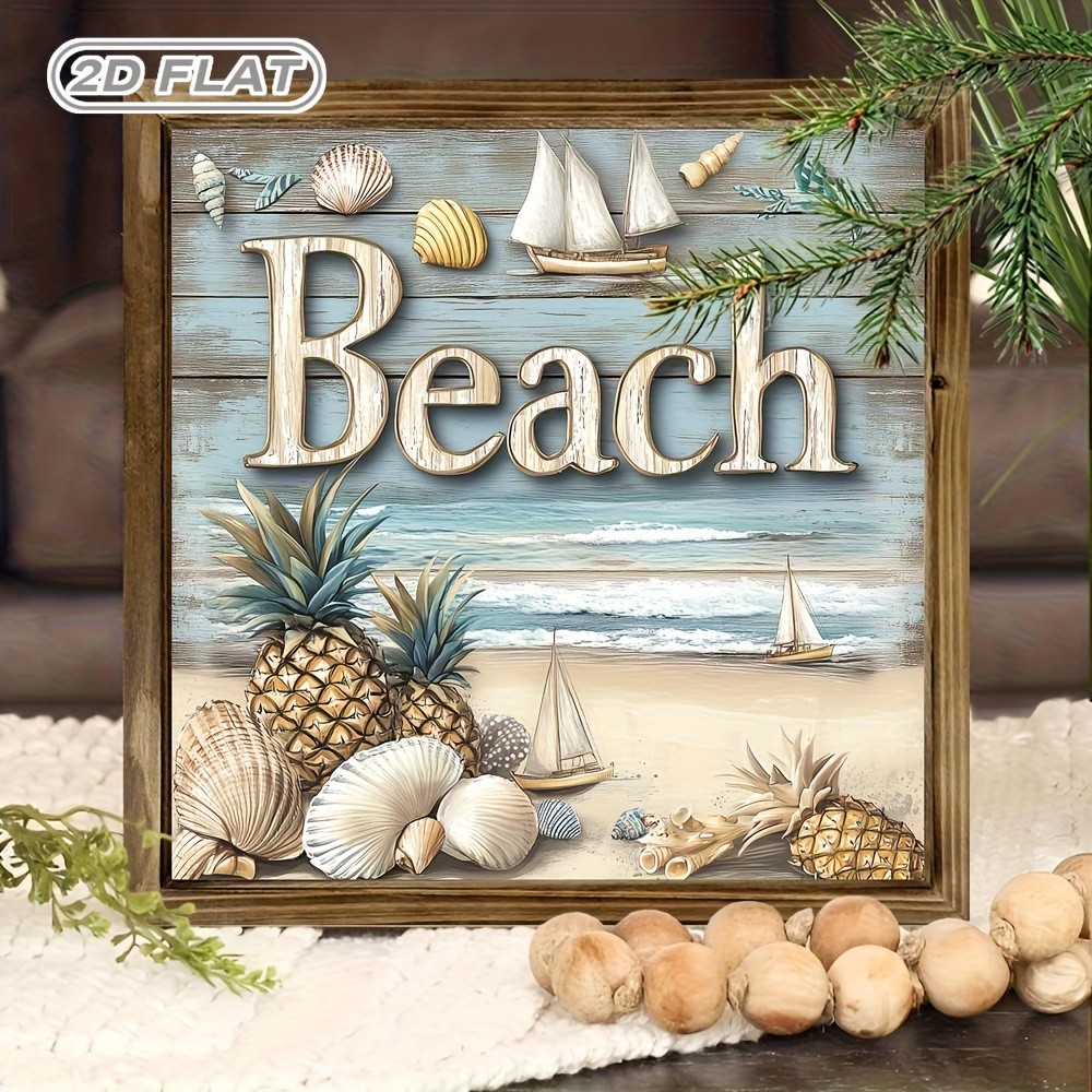 Wooden Plaque Rustic Beach Pineapple Seashell Nautical Home Wall Decor Gift