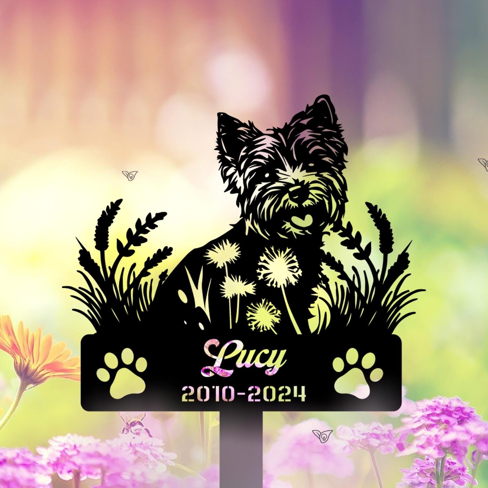 Yorkshire Terrier Memorial Sign, Custom Name Dog Grave Marker, Pet Loss Garden