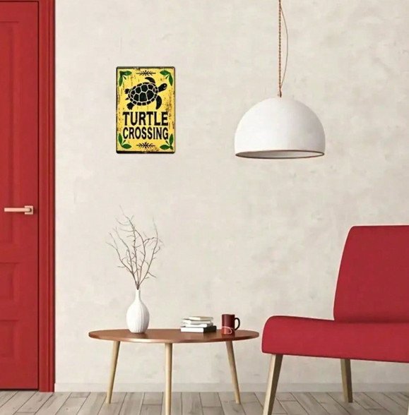 Vintage Turtle Crossing Metal Sign Rustic Yard & Garden Decor Weatherproof