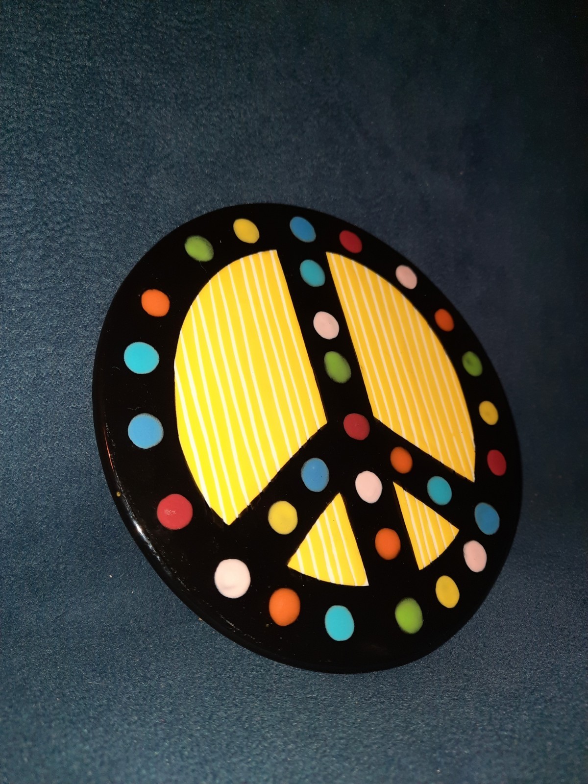 Coton Colors Peace Sign Attachment Colorful Black & Yellow Ceramic Hand Crafted