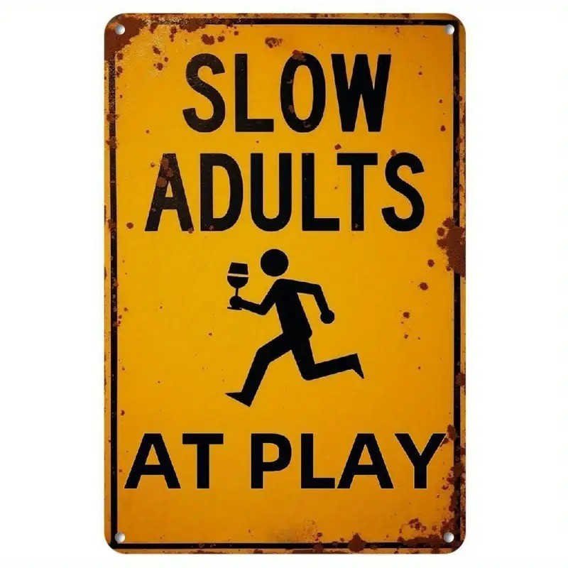 Retro Metal Sign Aluminum Sign Slow Adults At Play Running Silhouette