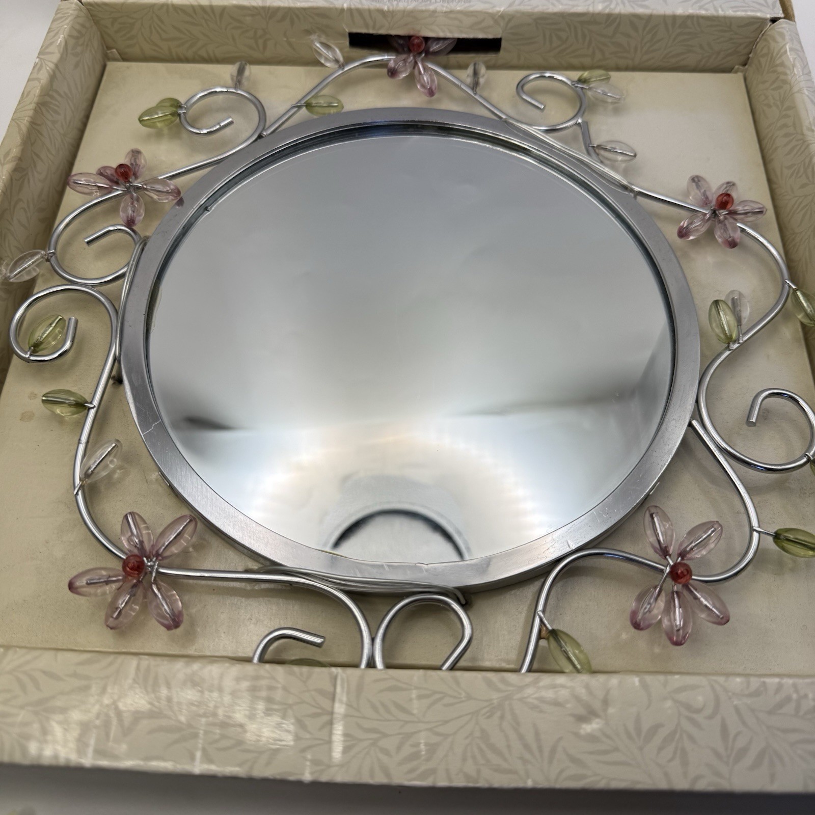 Vtg Mirror Medium Silver Tone Flowers Michael Alan designs floral bouquet 2004