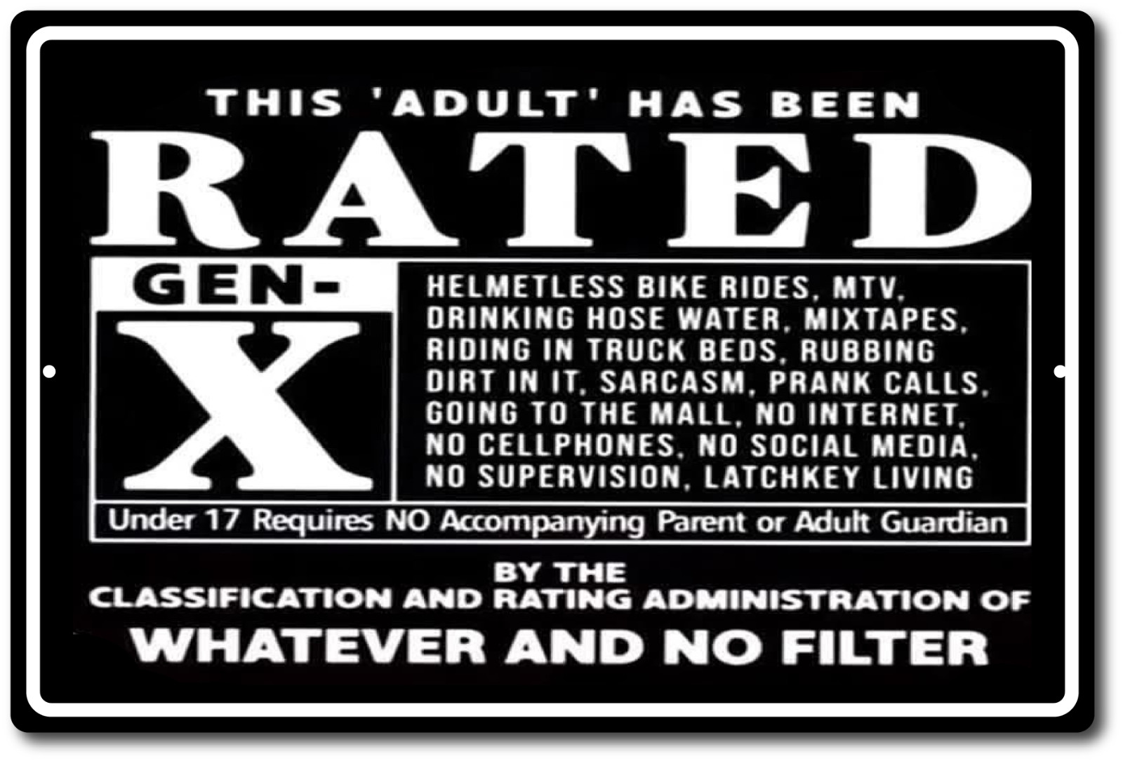 Funny Adult Rated Gen X Description 70’s 80,s Retro All Metal Tin Sign 8 x 12