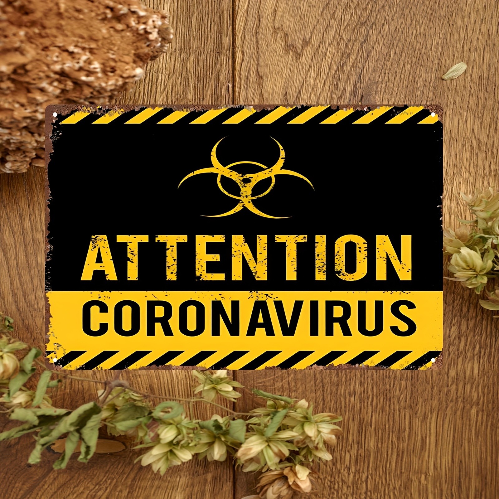 2D Flat Metal Warning Sign – Black Yellow White Stripes