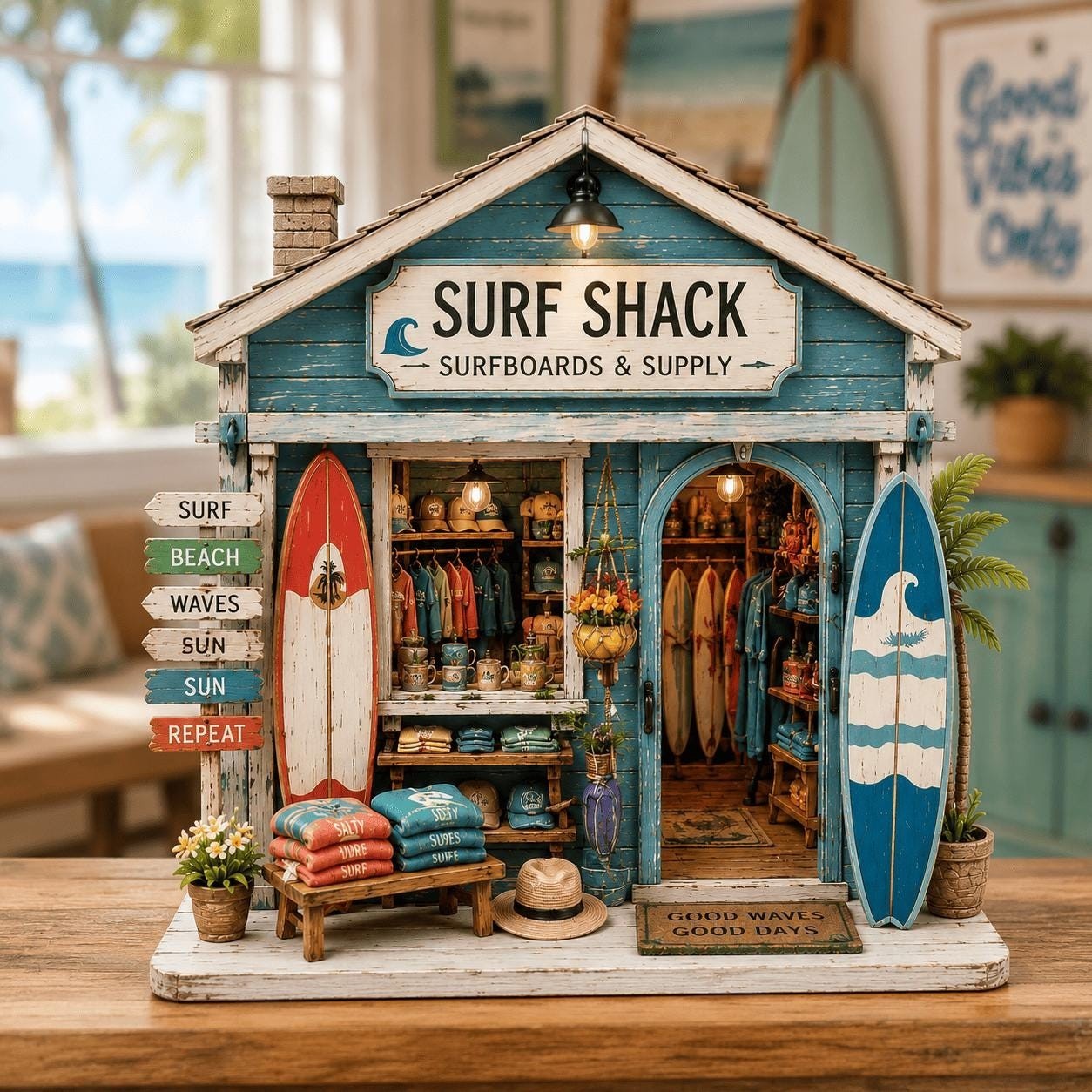 Personalized Surf Shop Wooden Block Coastal Surf Shack Decor Beach House Gift