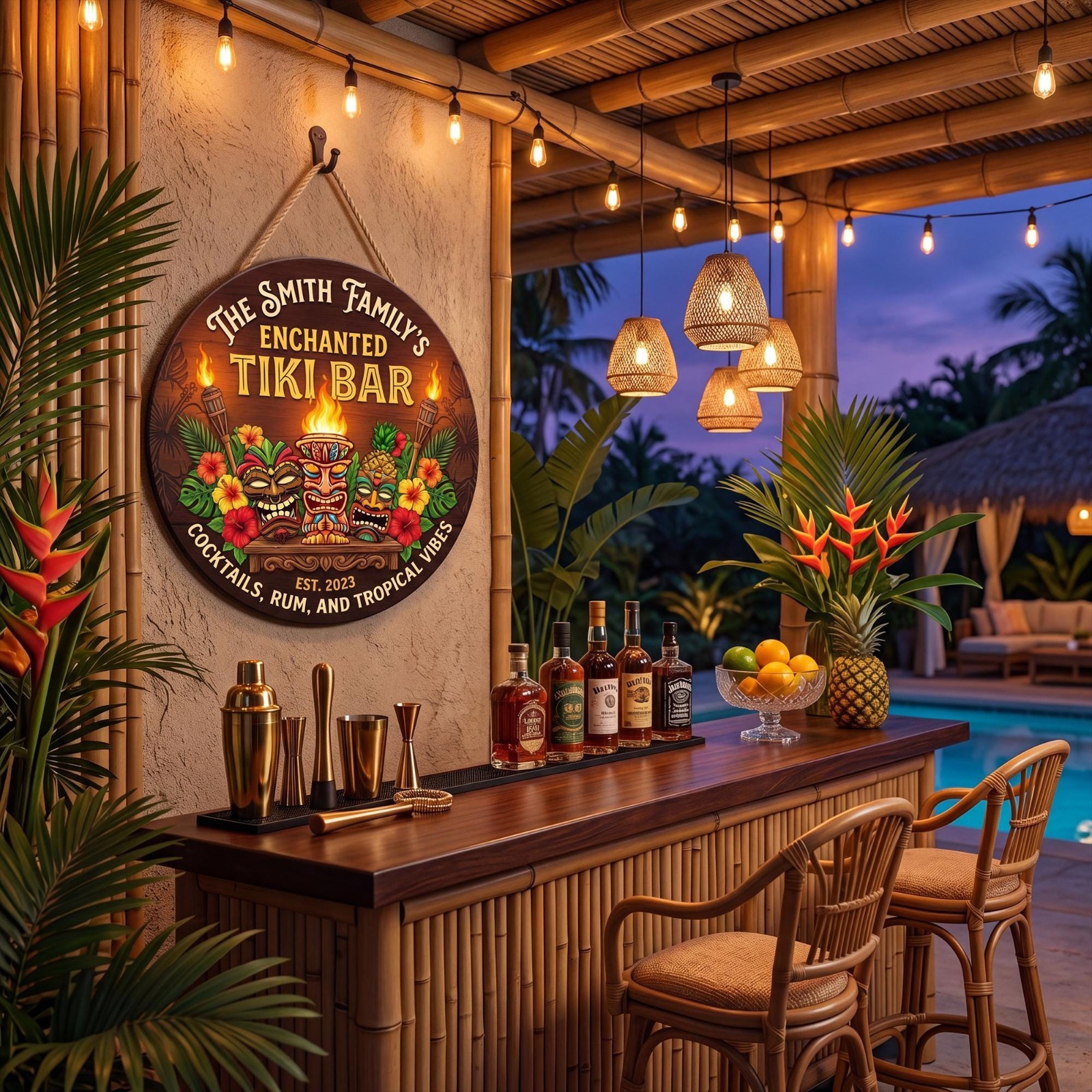 Custom Personalized Tiki Bar Wooden Sign Pool Bar Beach House Decor Gift