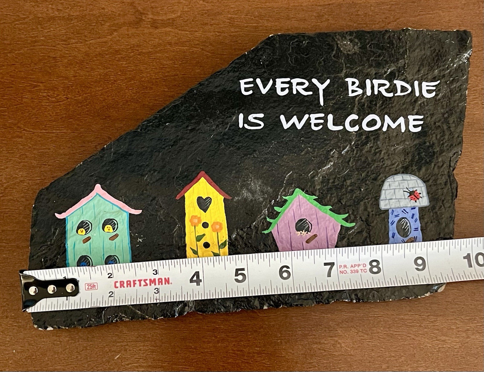 Hand Painted Slate Plaque Every Birdie Is Welcome Birdhouse Folk Art Signed