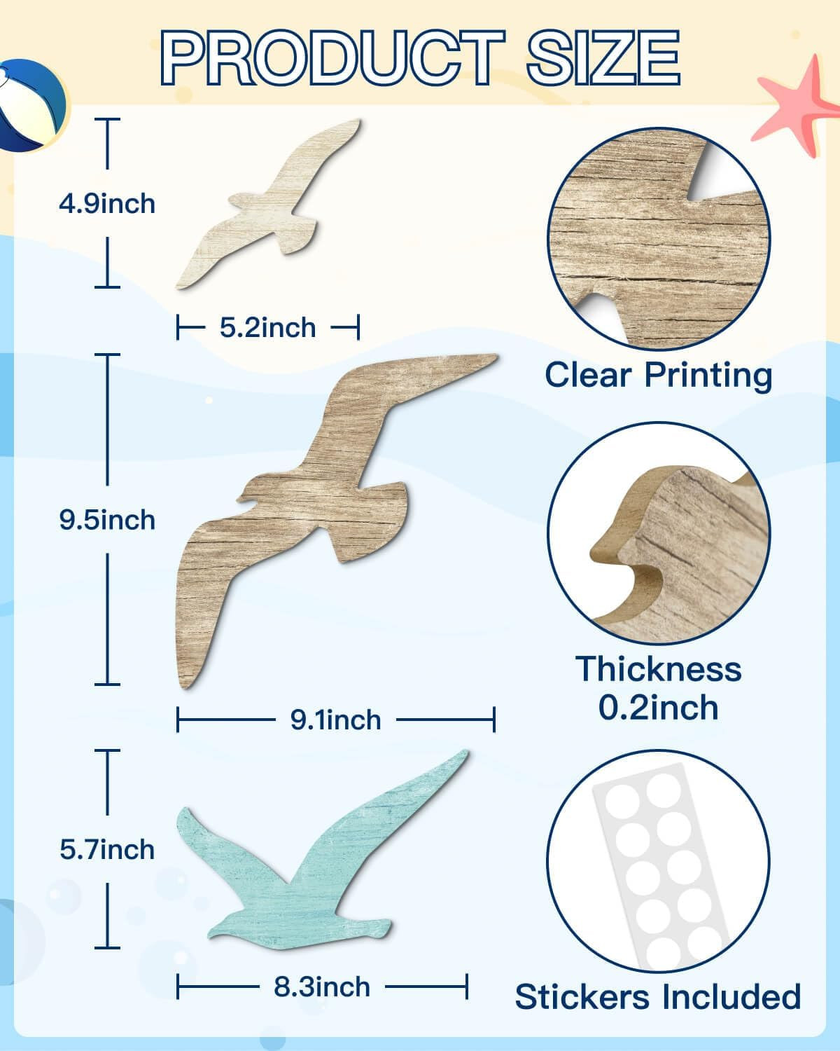 3Pcs Wood Seagull Wall Decor Wooden Beach Wall Decor Coastal Theme Wall Art Seag