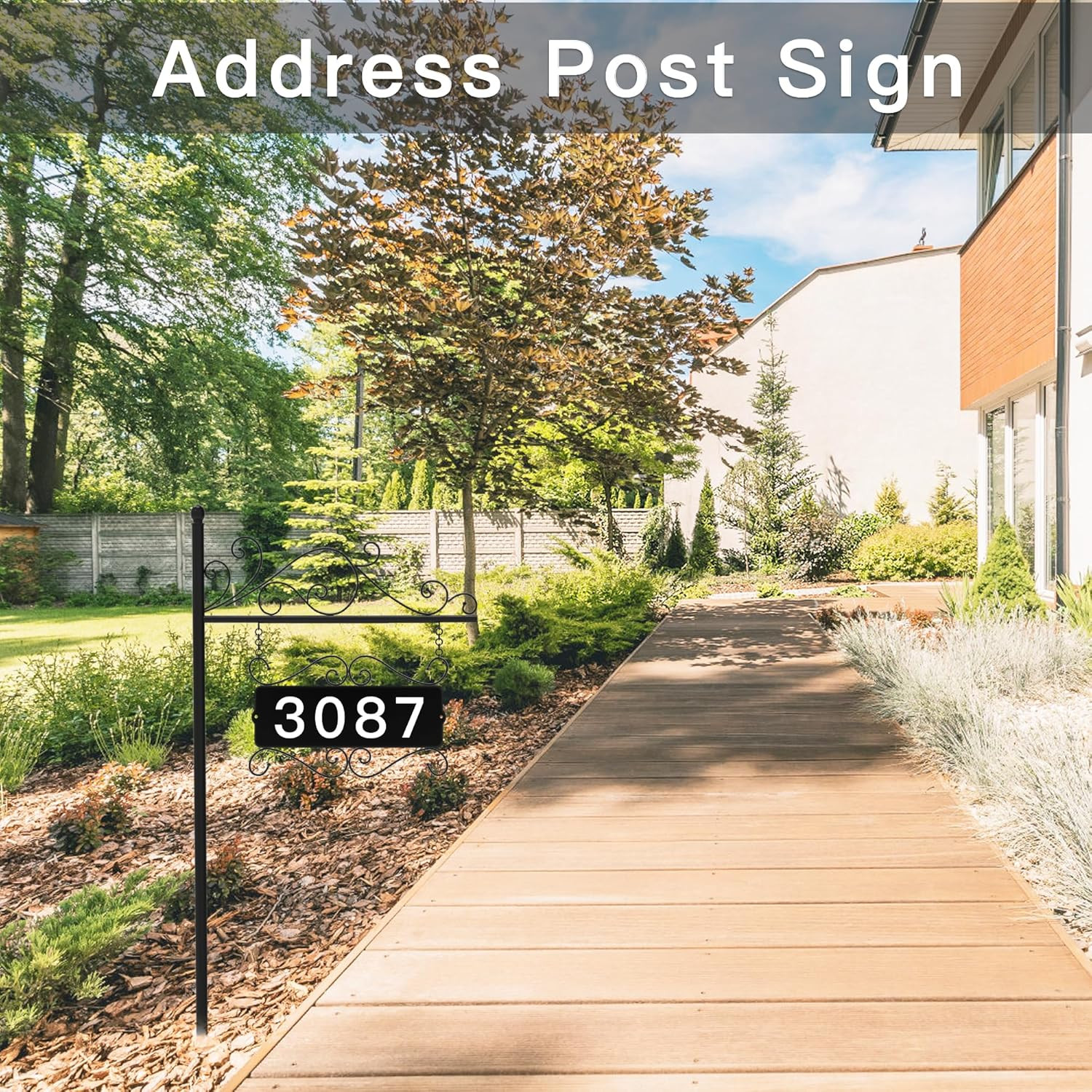 Double-Sided Metal Address Sign with 44″ Pole for Home and Garden