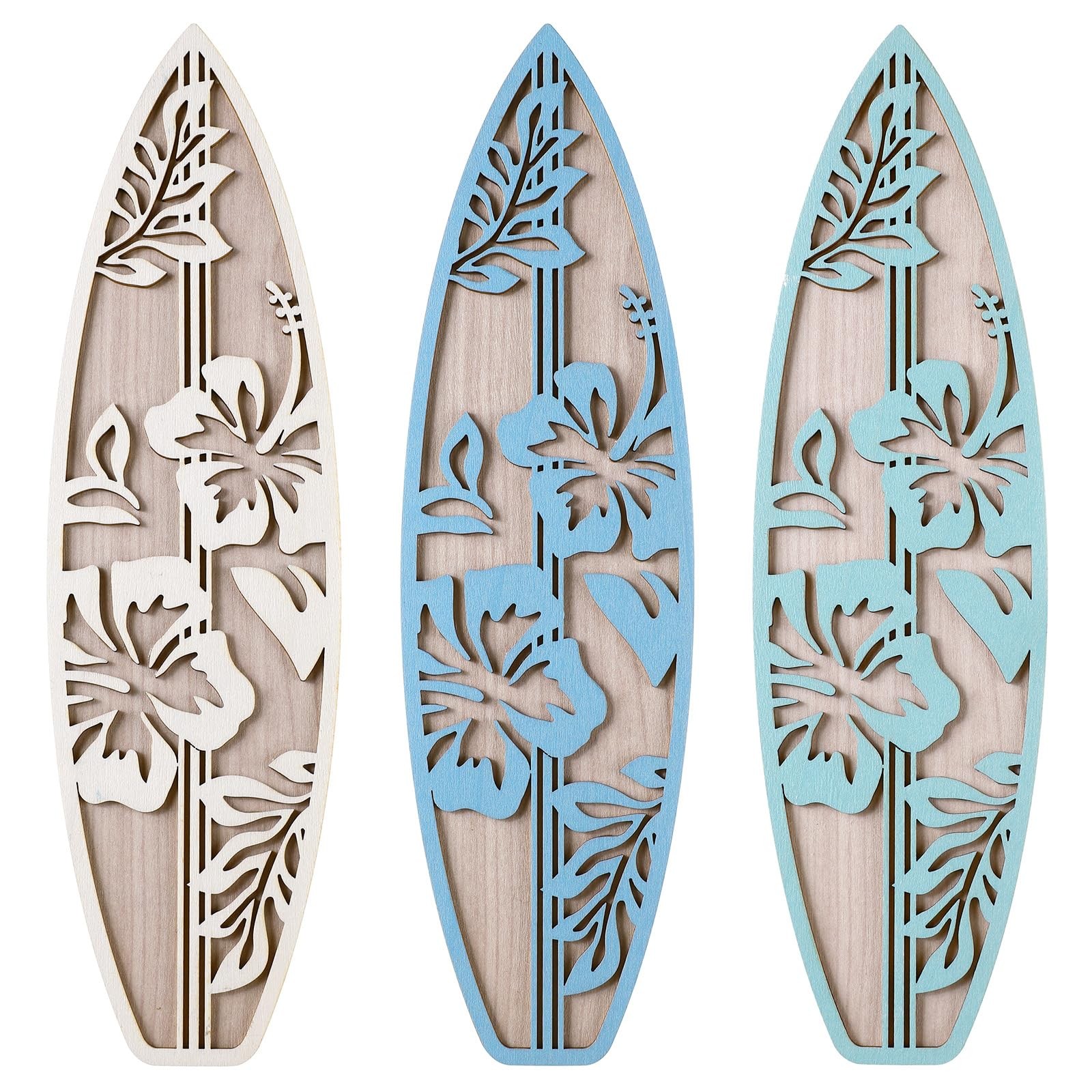 3 Pack Wooden Surf Board Wall Decor Summer Beach Surfboard Signs Wall Art Hang